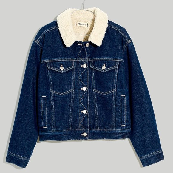 Sherpa Lined Cropped Denim Sherpa Jacket Madewell Cropped Oversized Trucker  Jean Jacket: Sherpa Collar Edition